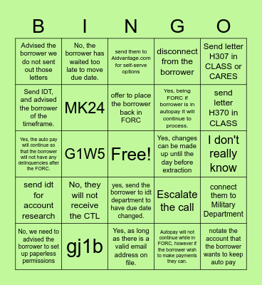 Aidvantage Bingo Card