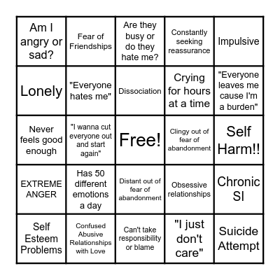 Borderline Bingo Card