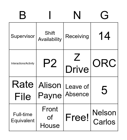 Macy's Bingo Card