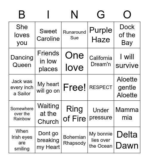 Tuesday Bingo Card