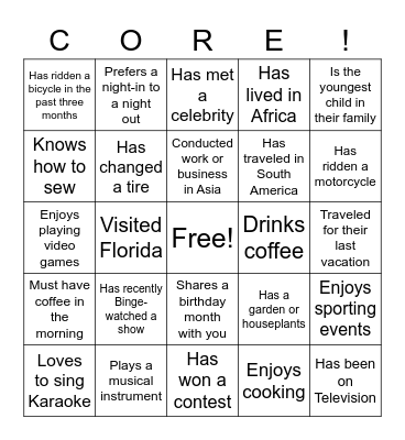 October Team Challenge Bingo Card