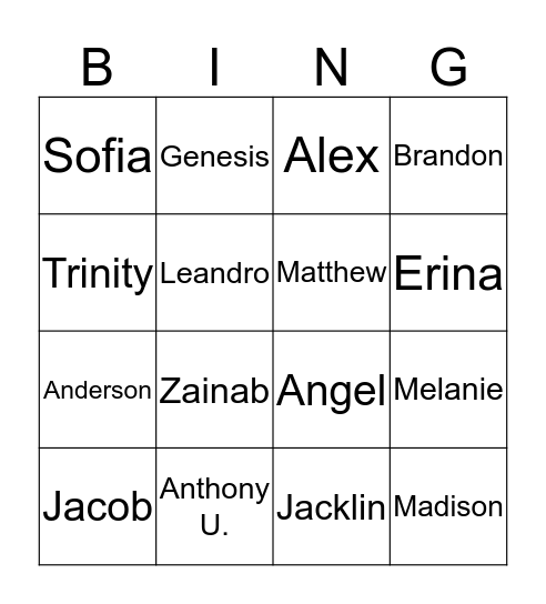 Name Bingo Card