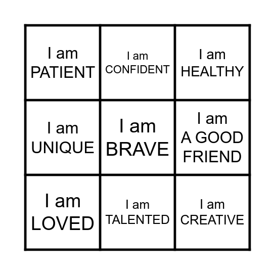 Confidence Bingo Card