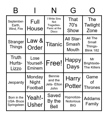 MUSIC BINGO Card