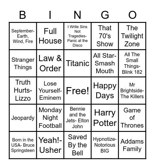 MUSIC BINGO Card