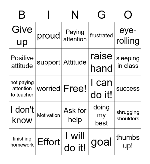 Growth Mindset Bingo Card