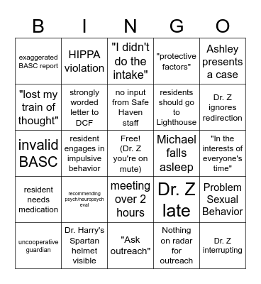 Clinical Bingo Card