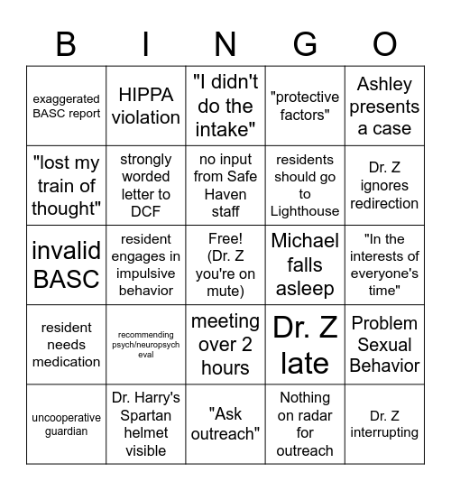 Clinical Bingo Card