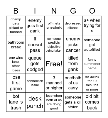 league fuckery Bingo Card