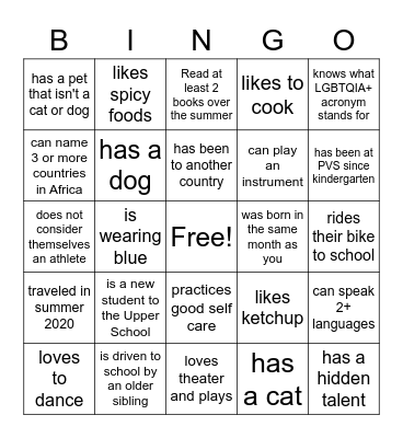 Find someone who... Bingo Card