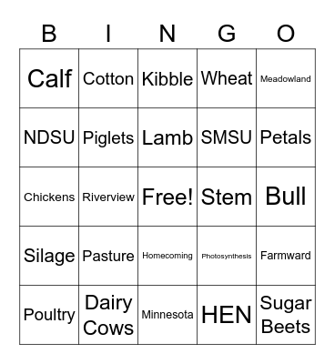 Agriculture Bingo Card