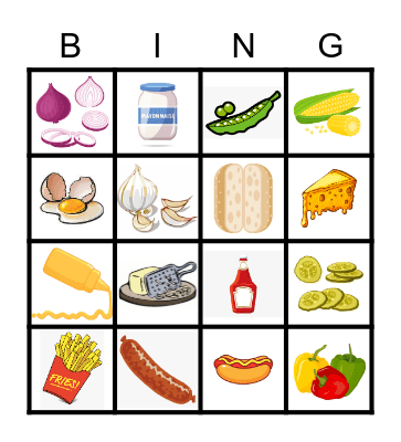 Yes! Cooking Bingo Card