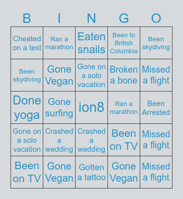 Never Have I Ever BINGO Card