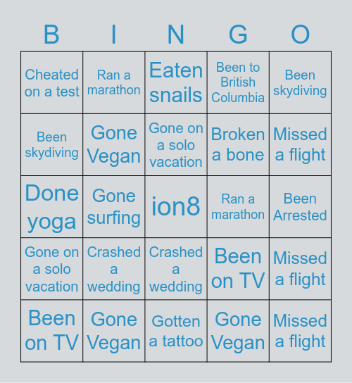 Never Have I Ever BINGO Card