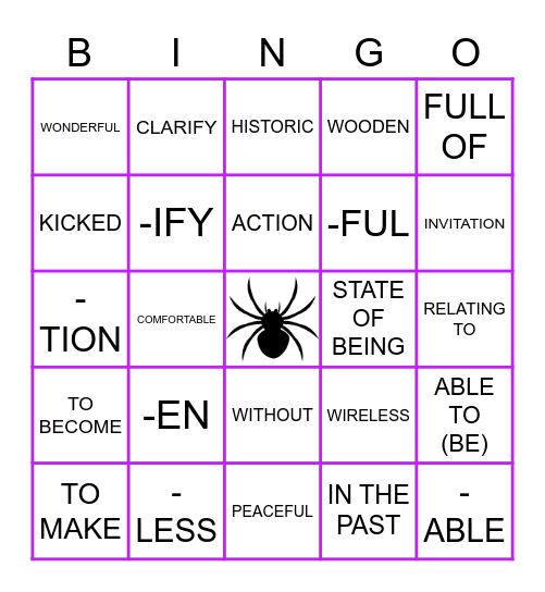 SUFFIX BINGO Card