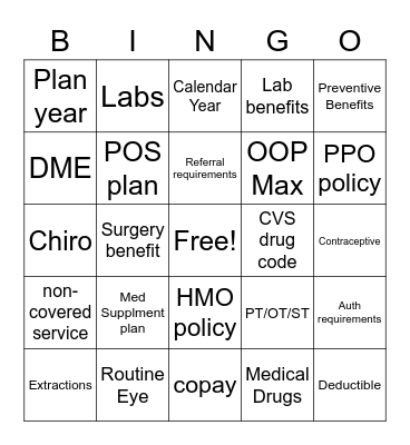 Benefits BINGO Card
