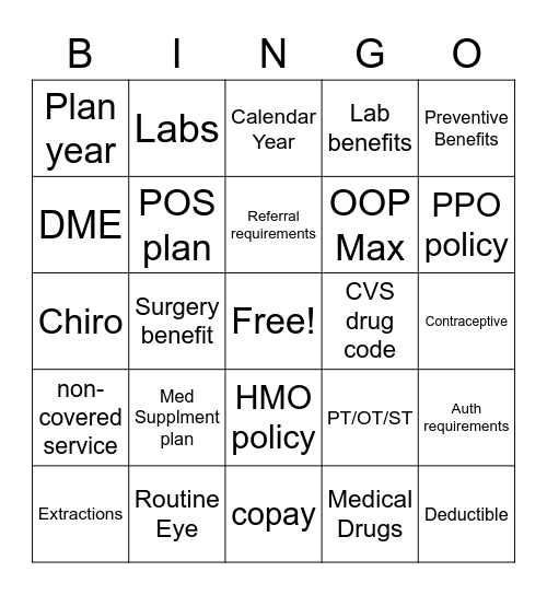 Benefits BINGO Card