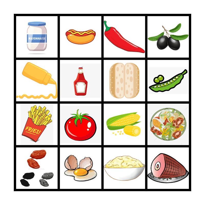 Yes! Cooking Hot Dog Bingo Card