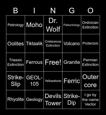 GEOLOGY BINGO!!! Bingo Card