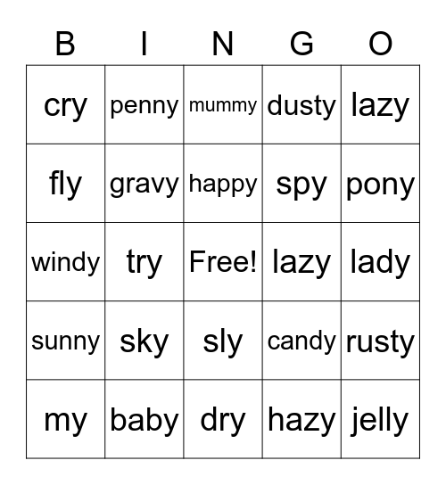 Sneaky Y Bingo Card