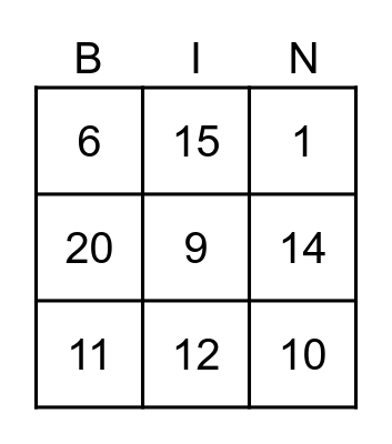 Number Bingo Card