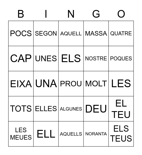 DETERMINANTS Bingo Card