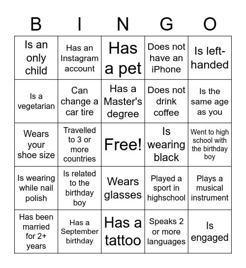 Find the Guest Bingo Card