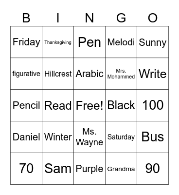 ELD 3 Bingo Card