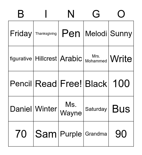 ELD 3 Bingo Card