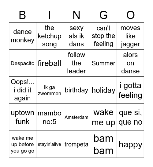 Pubquiz muziek bingo! Bingo Card