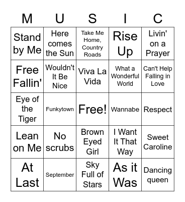 Music Bingo Card