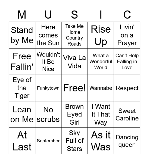 Music Bingo Card