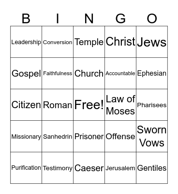 Paul's Testimony Bingo Card