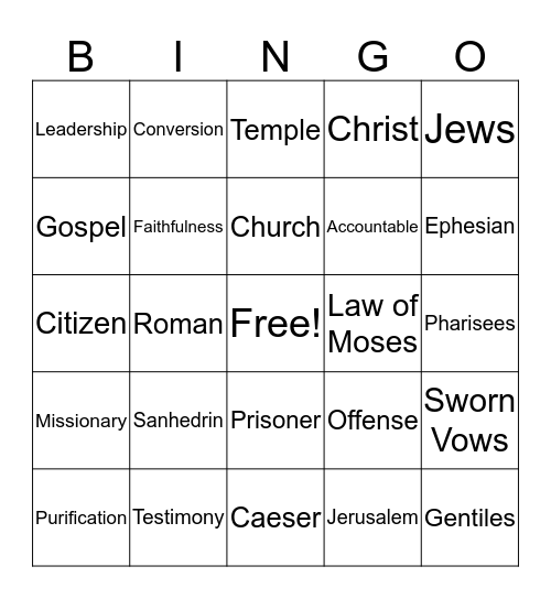 Paul's Testimony Bingo Card