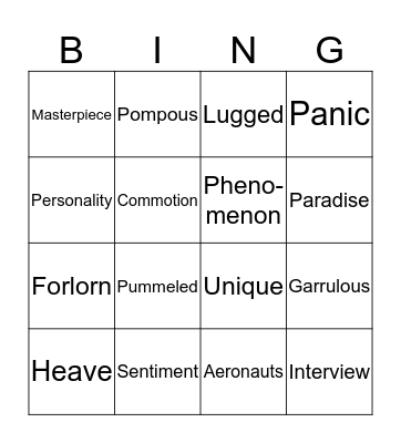 VOCABULARY BINGO  Bingo Card