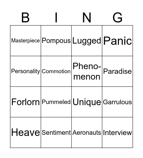 VOCABULARY BINGO  Bingo Card