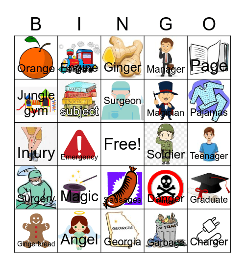 Medial /j/ Bingo Card