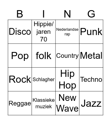 Muziekbingo Card