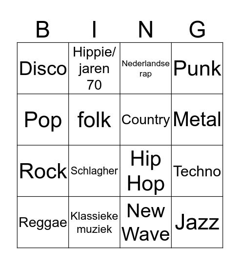 Muziekbingo Card