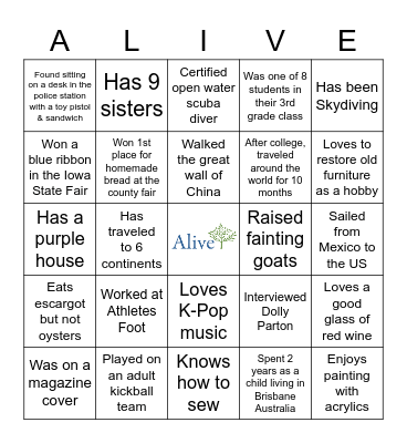 Alive G.O.A.T Bingo Card
