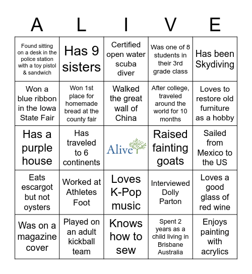 Alive G.O.A.T Bingo Card