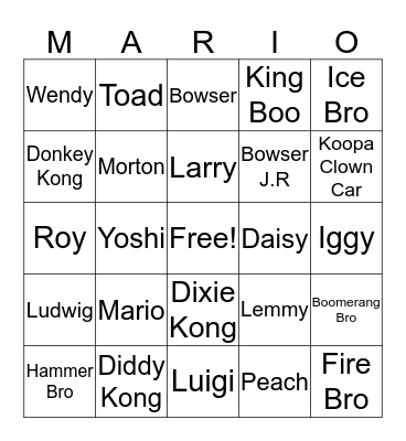 Super Mario Bingo Card