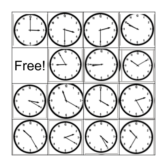 Telling Time Bingo Card