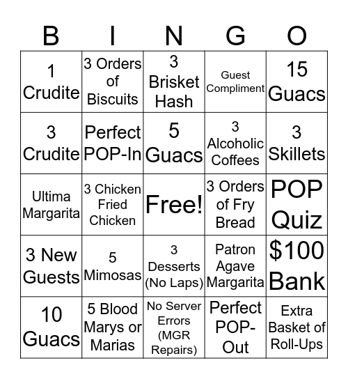 Brunch Bingo Card