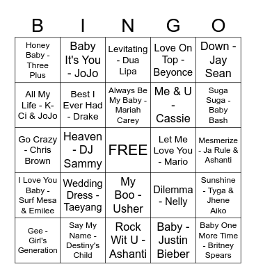 Baby Shower Music Bingo Card