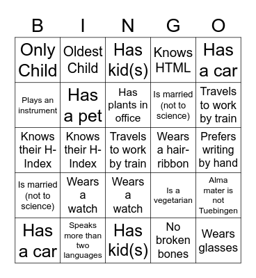 HIB Group Bingo Card