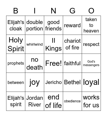 Elijah and Elisha Bingo Card