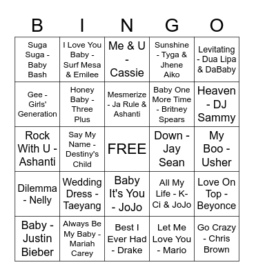 Baby Shower Music Bingo Card