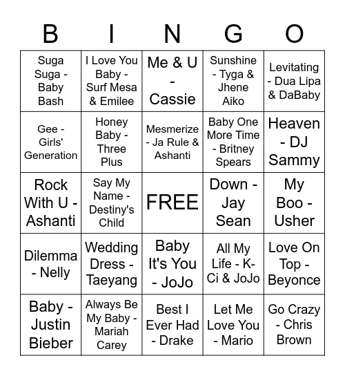 Baby Shower Music Bingo Card