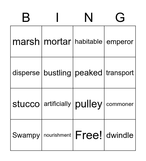 Maya and Aztec Vocabulary Bingo Card